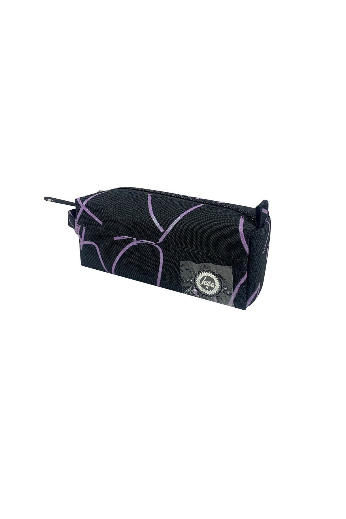 Hype Purple Glitter Scribble Heart pencil case front view — vibrant print and durable build
