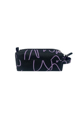 Hype Purple Glitter Scribble Heart pencil case — close-up of logo and design details