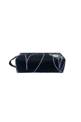 Hype Purple Glitter Scribble Heart pencil case — bold colour and print from every angle