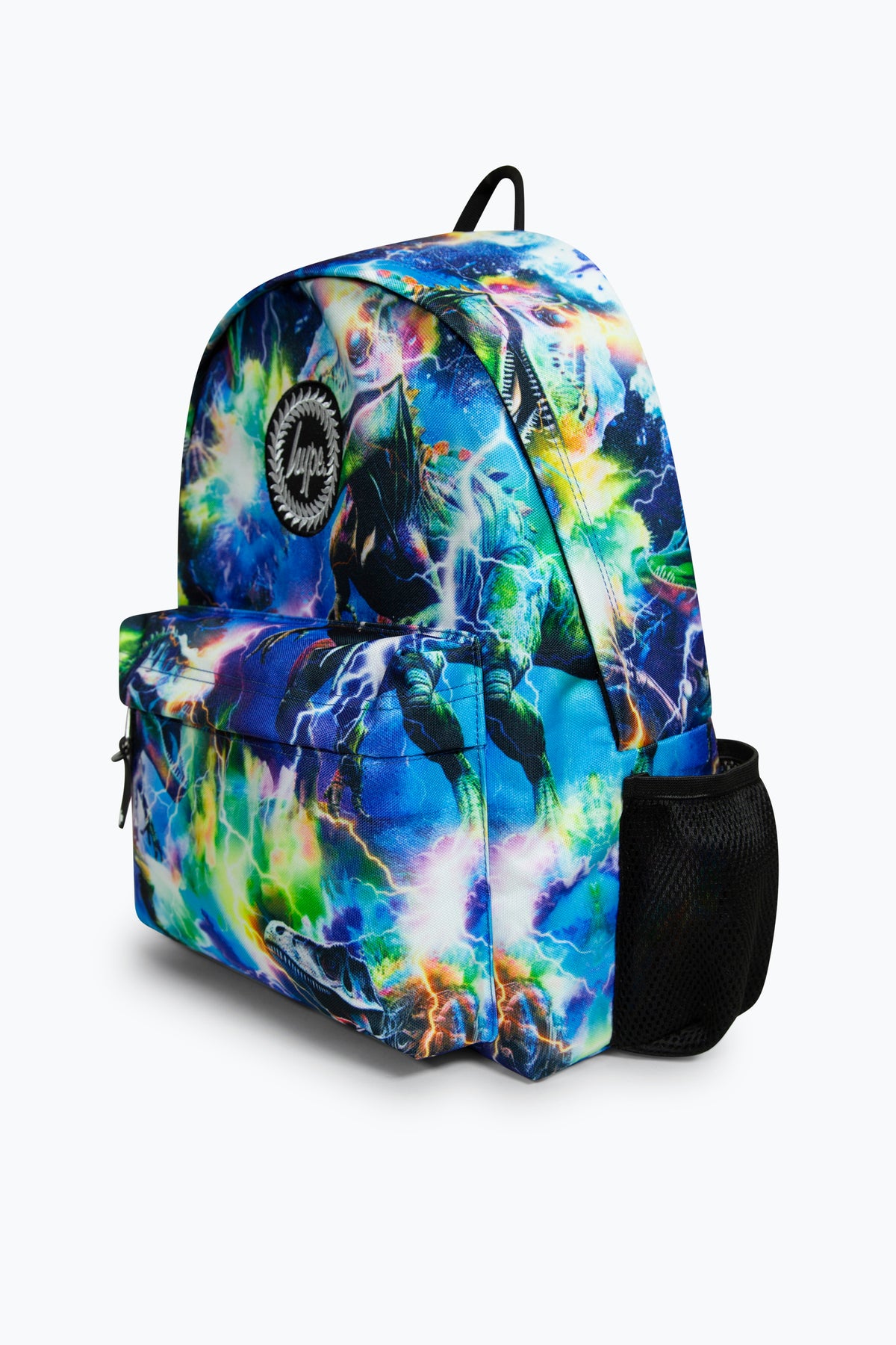 Hype Bionic Dinosaur backpack side view showing padded straps and pockets
