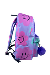 Hype Purple Happy Flowers backpack worn by teen — ideal school bag UAE