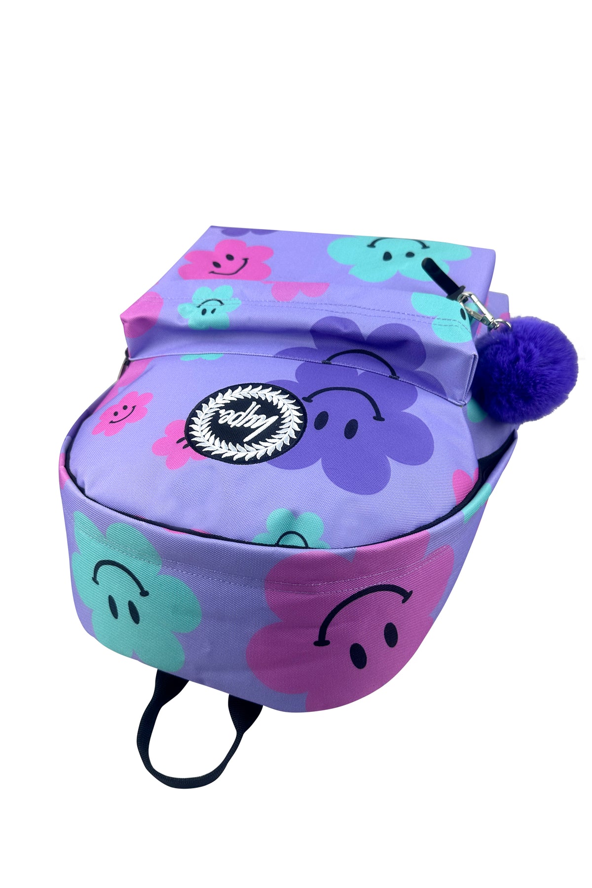 Hype Purple Happy Flowers backpack — girls' school essential with iconic Hype branding