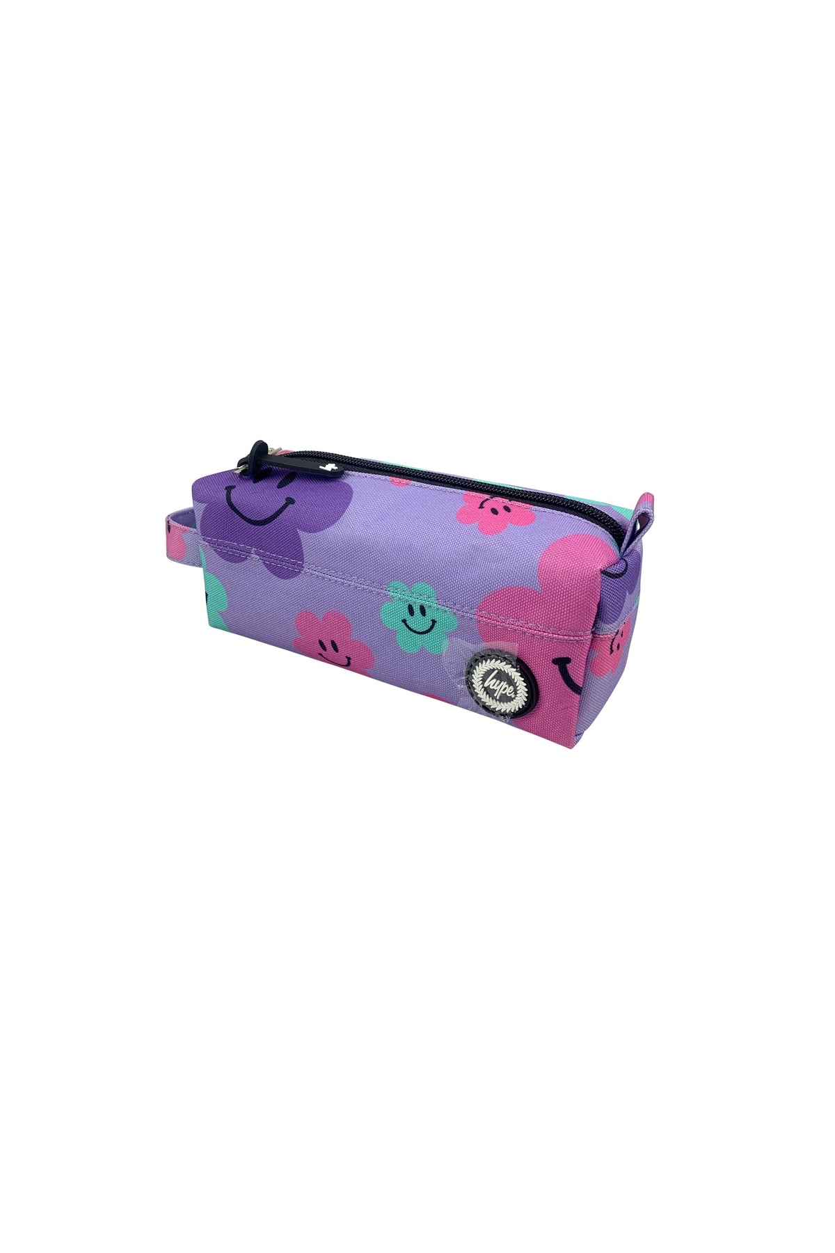 Hype Purple Happy Flowers pencil case front view — vibrant print and durable build