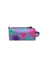 Hype Purple Happy Flowers pencil case — close-up of logo and design details