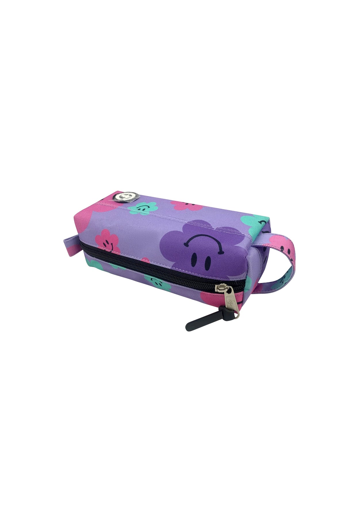 Hype Purple Happy Flowers pencil case lifestyle shot — school-ready and on-trend