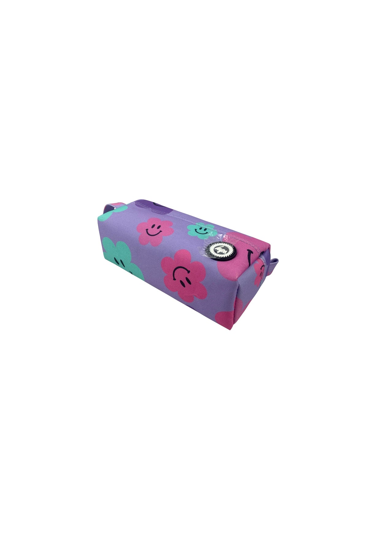 Hype Purple Happy Flowers pencil case — bold colour and print from every angle