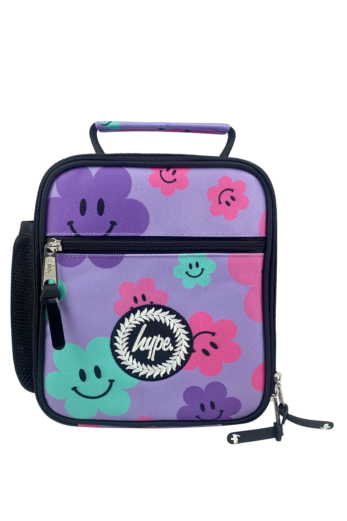 Hype Purple Happy Flowers school bag set open interior — compartments and features