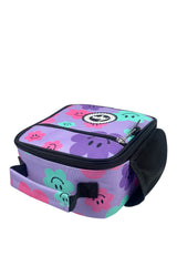 Hype Purple Happy Flowers insulated lunch bag lifestyle shot — school-ready and on-trend