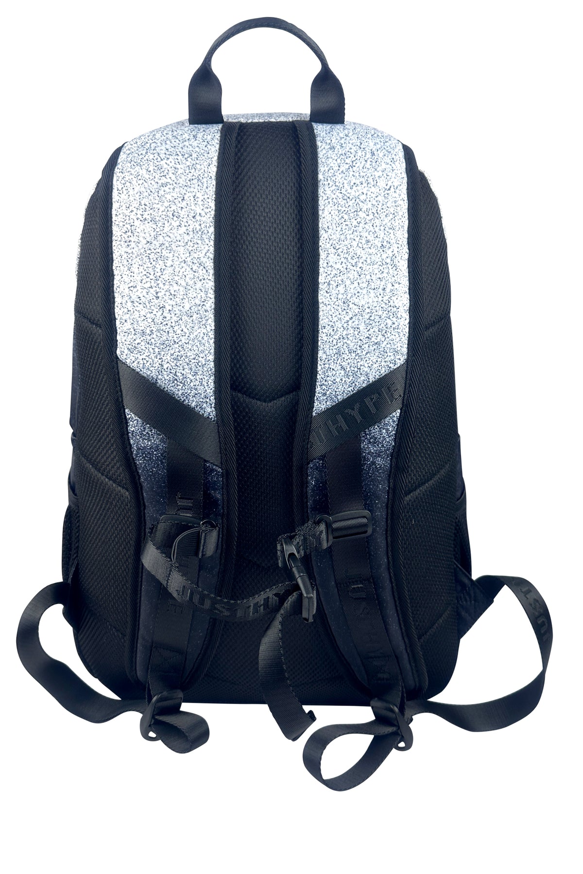 Hype Black & White Speckle Fade backpack worn by teen — ideal school bag UAE