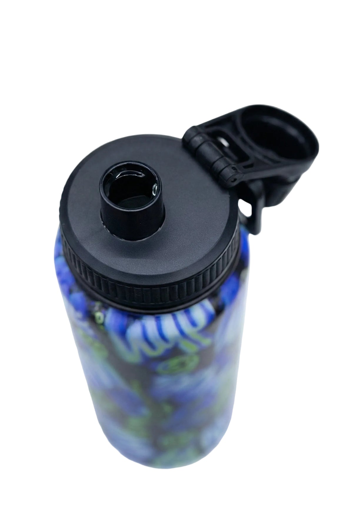 Hype Blue & Green Electric Smile 600ml insulated bottle — stainless steel cap detail