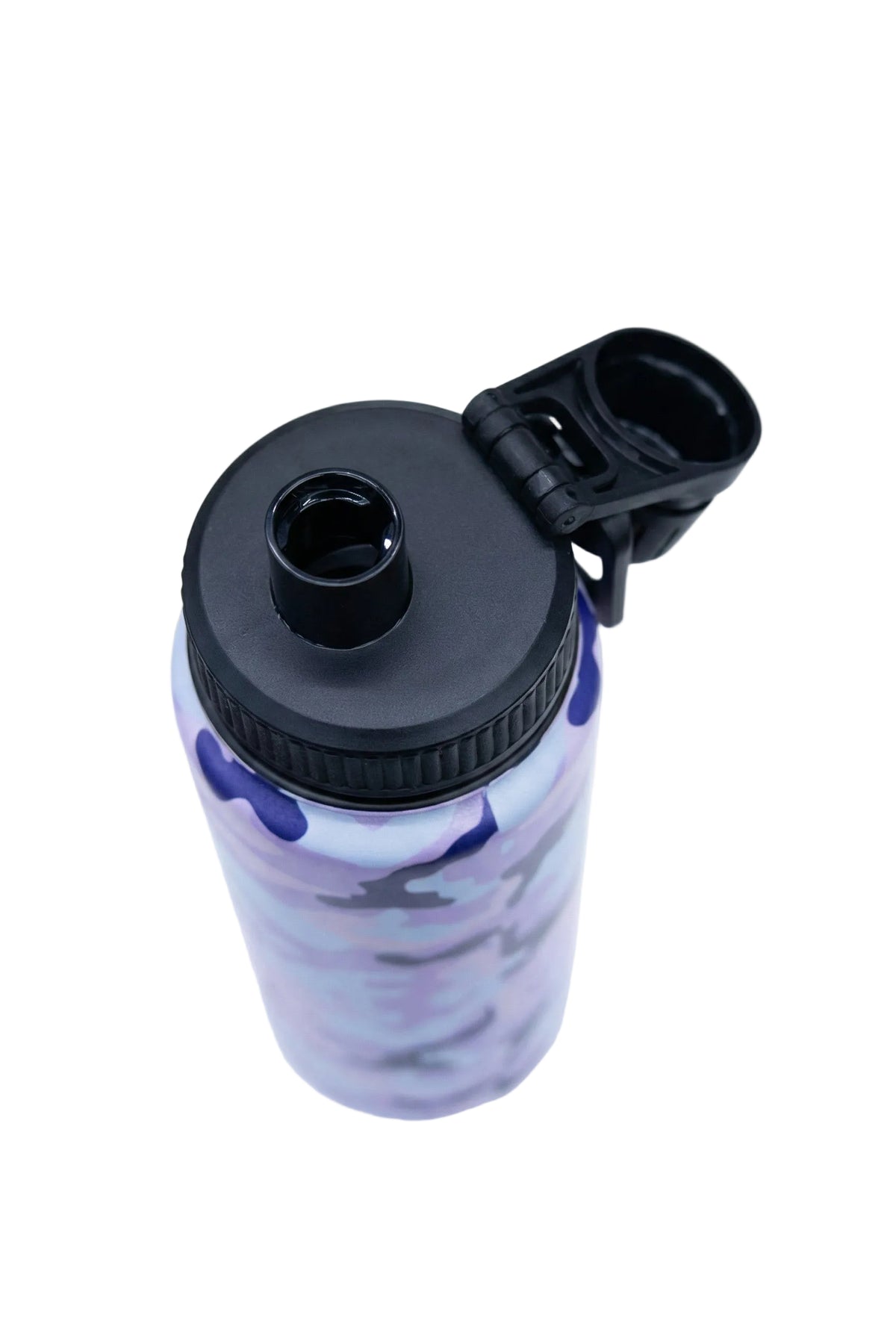 Hype Pink & Blue Evie Camo 600ml insulated bottle — stainless steel cap detail