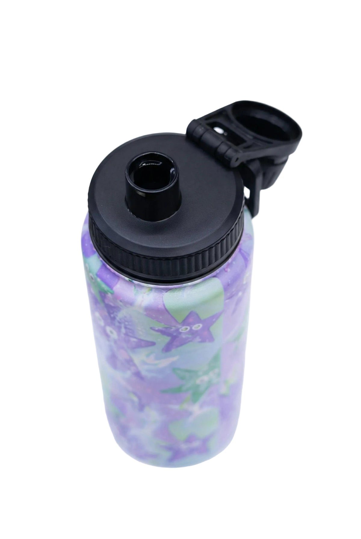 Hype Purple & Green Starfish 600ml insulated bottle — stainless steel cap detail