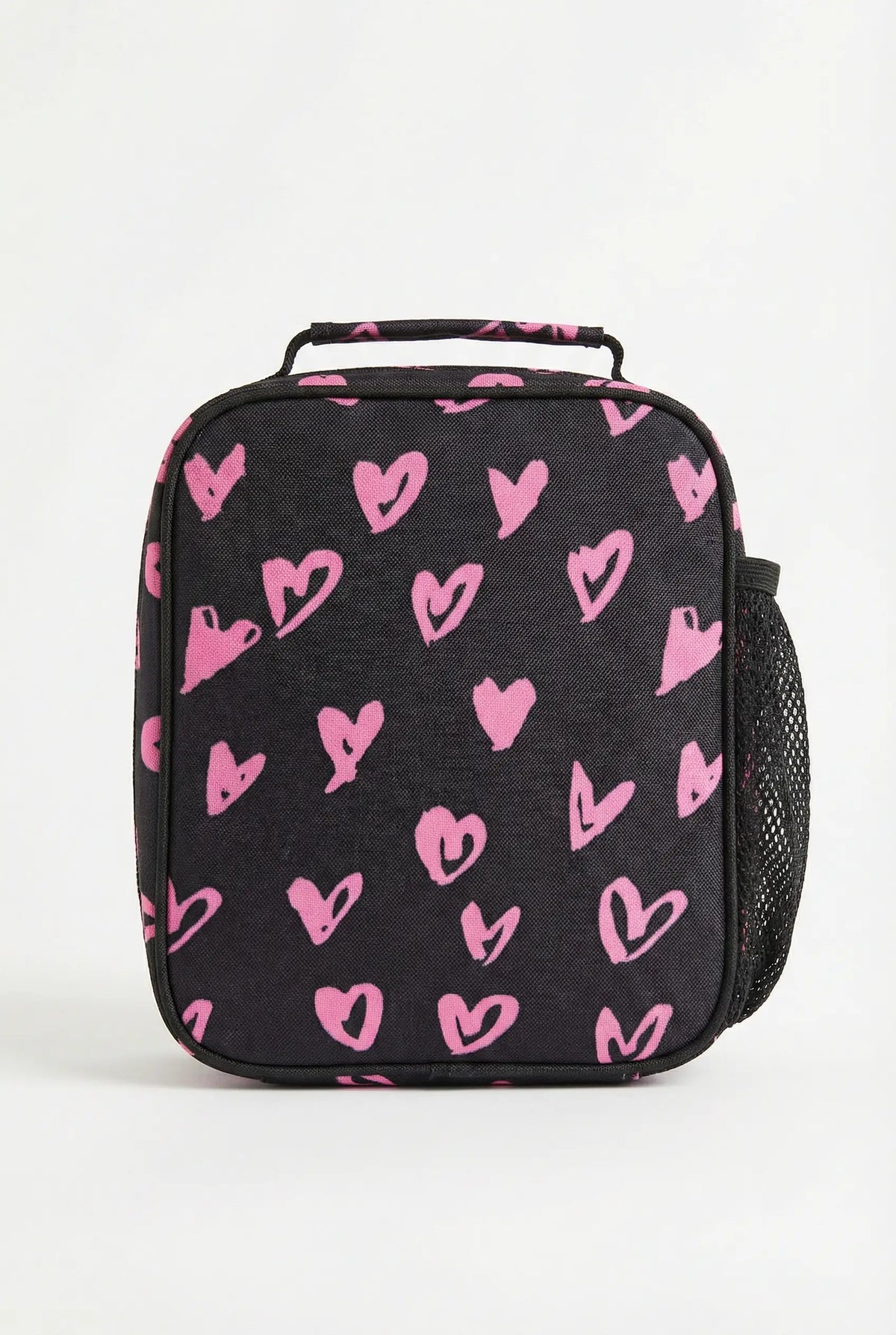 Lunch Bag Insulated Black & Pink Scribble Heart
