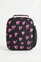 Lunch Bag Insulated Black & Pink Scribble Heart