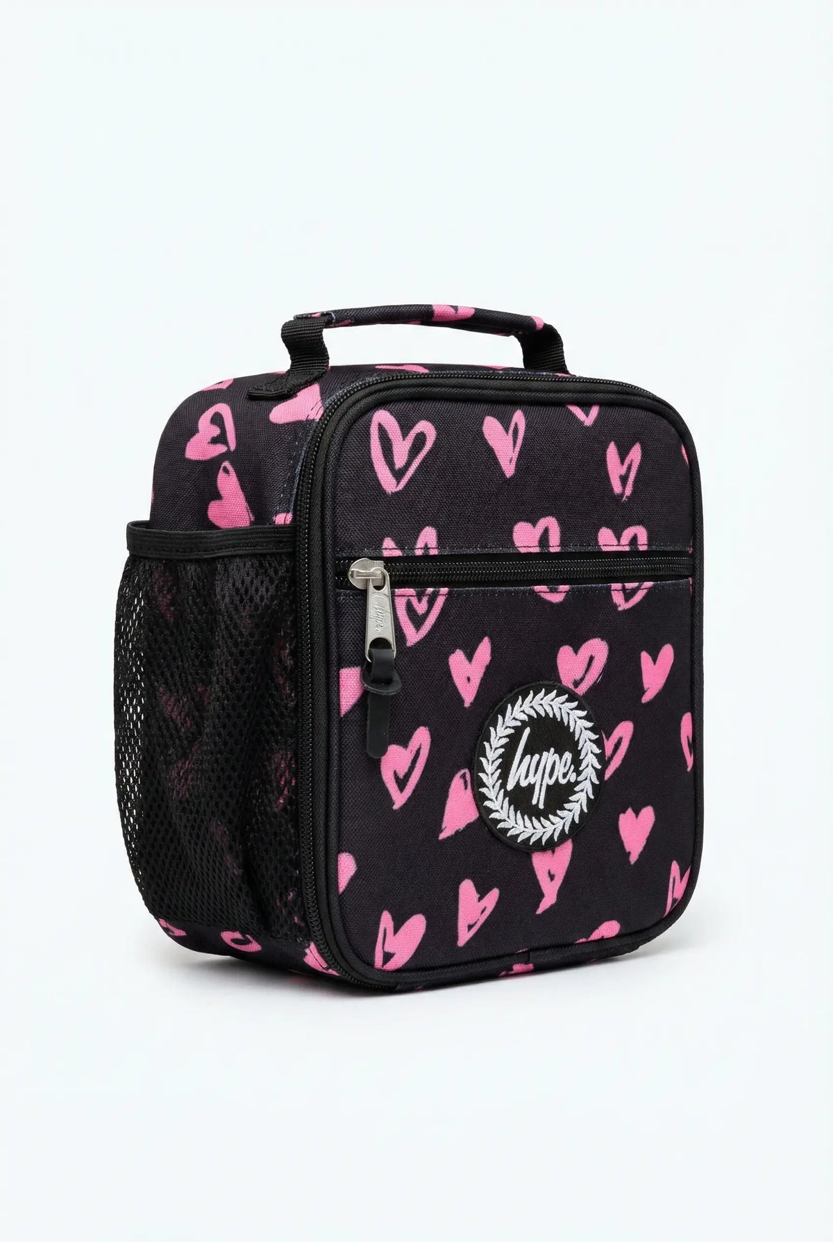 Lunch Bag Insulated Black & Pink Scribble Heart