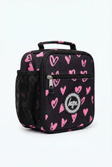 Lunch Bag Insulated Black & Pink Scribble Heart