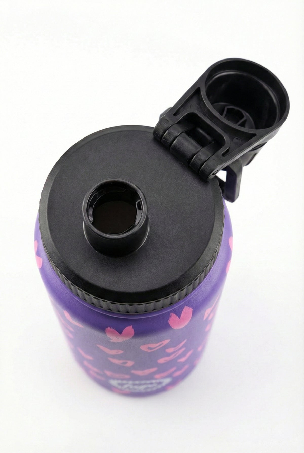 Hype Purple & Pink Scribble Heart 600ml insulated bottle — stainless steel cap detail