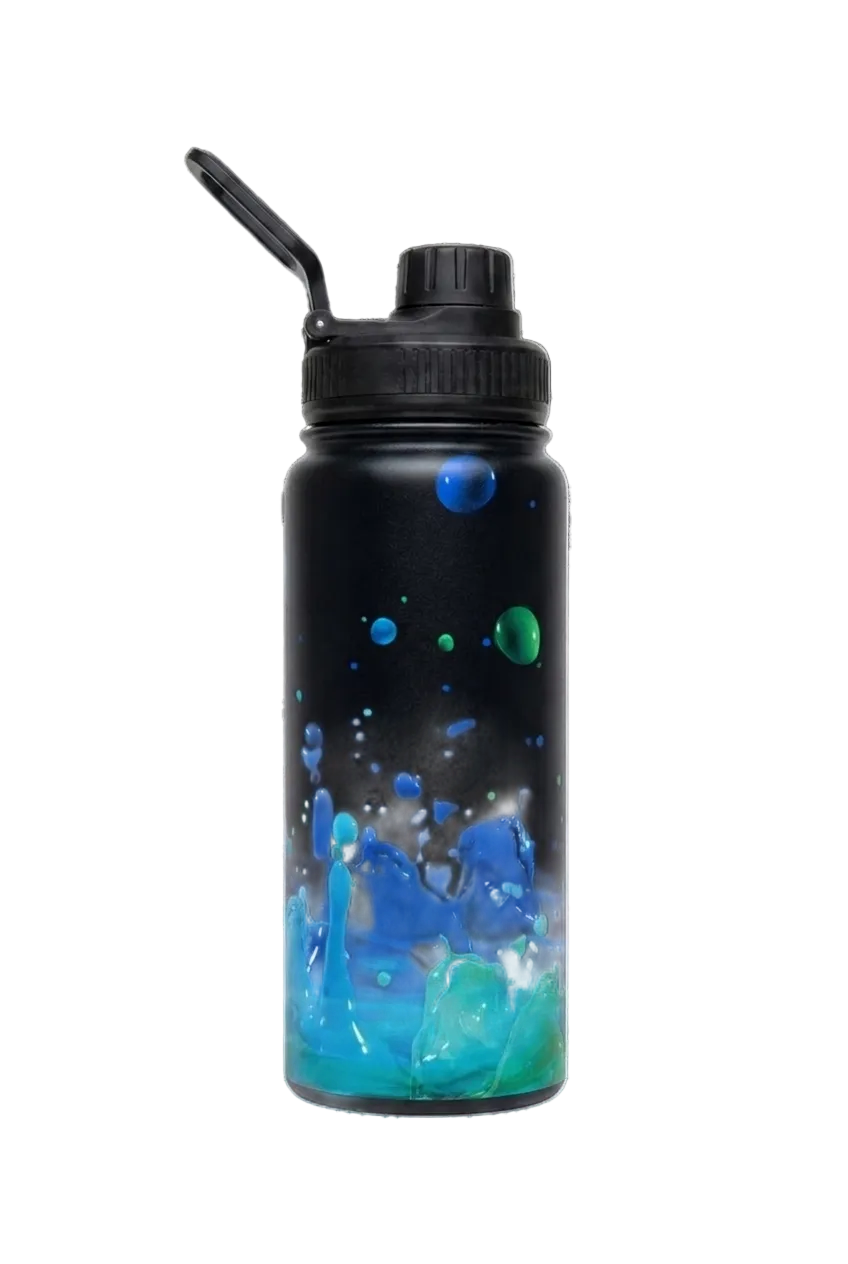 Insulated Bottle - 600ml Black 3D Droplets